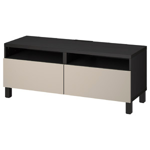 BESTÅ TV bench with drawers, black-brown/Lappviken/Stubbarp light grey/beige, 120x42x48 cm