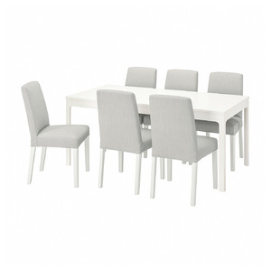 EKEDALEN / BERGMUND Table and 6 chairs, white, Orrsta light grey/white, 180/240 cm
