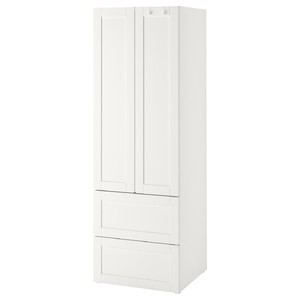 SMÅSTAD / PLATSA Wardrobe, white with frame/with 2 drawers, 60x57x181 cm