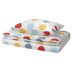 BRUKSVARA Duvet cover and pillowcase, multicolour/dot pattern, 150x200/50x60 cm