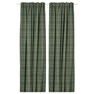 HÄGGVECKMAL Room darkening curtains, 1 pair, dark green, 145x300 cm