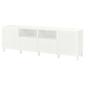 BESTÅ TV bench with doors and drawers, white/Hanviken/Stubbarp white, 240x42x74 cm