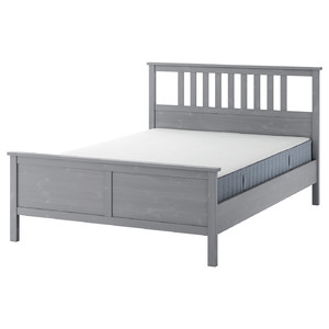 HEMNES Bed frame with mattress, grey stain/Valevåg medium firm, 140x200 cm
