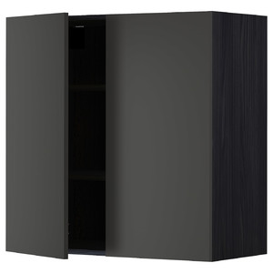 METOD Wall cabinet with shelves/2 doors, black/Nickebo matt anthracite, 80x80 cm