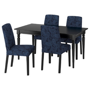 INGATORP / BERGMUND Table and 4 chairs, black/black Kvillsfors dark blue/blue, 155/215 cm