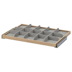 KOMPLEMENT Pull-out tray with divider, white stained oak effect, light grey, 75x58 cm