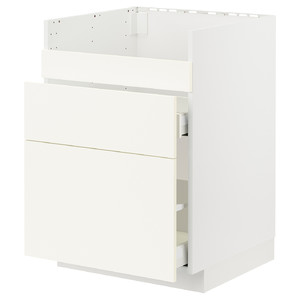 METOD / MAXIMERA Base cb f HAVSEN snk/3 frnts/2 drws, white/Vallstena white, 60x60 cm