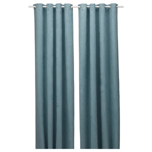 BIRTNA Block-out curtains, 1 pair, light grey-turquoise, 145x300 cm