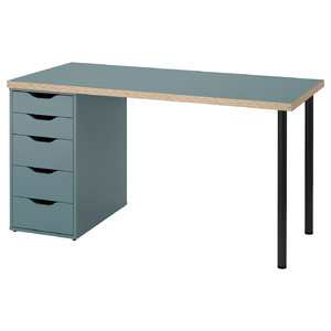 LAGKAPTEN / ALEX Desk, grey-turquoise/black, 140x60 cm