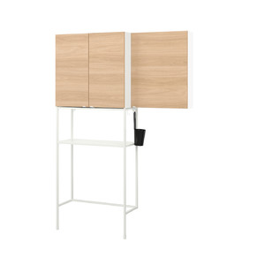 ENHET Storage combination for laundry, white/oak, 140x32x204 cm