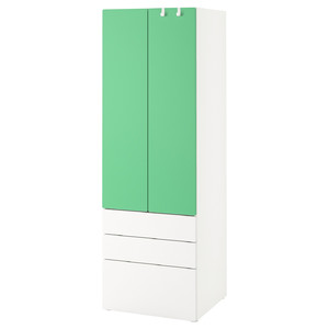 SMÅSTAD / PLATSA Wardrobe, white green/with 3 drawers, 60x42x181 cm