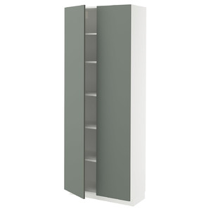 METOD High cabinet with shelves, white/Nickebo matt grey-green, 80x37x200 cm