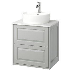 TÄNNFORSEN / TÖRNVIKEN Wash-stnd w drawers/wash-basin/tap, light grey/white marble effect, 62x49x79 cm