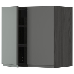 METOD Wall cabinet with shelves/2 doors, black/Voxtorp dark grey, 60x60 cm