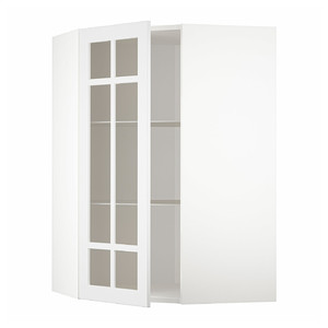 METOD Corner wall cab w shelves/glass dr, white/Stensund white, 68x100 cm
