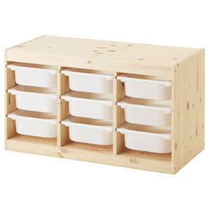 TROFAST Storage combination with boxes, light white stained pine, 94x44x52 cm