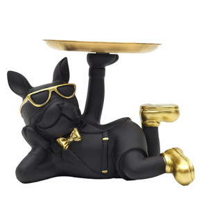 Decorative Figure Bulldog with Tray, black