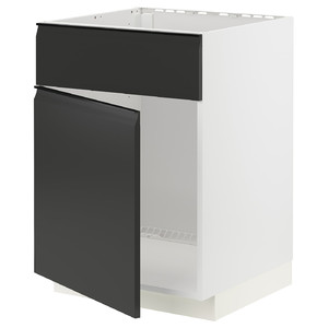 METOD Base cabinet f sink w door/front, white/Upplöv matt anthracite, 60x60 cm