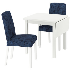NORDVIKEN / BERGMUND Table and 2 chairs, white/Kvillsfors dark blue/blue white, 74/104 cm