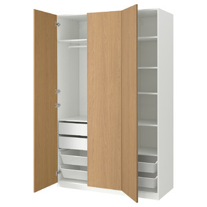 PAX / STORKLINTA Wardrobe combination, white/oak effect, 150x60x236 cm