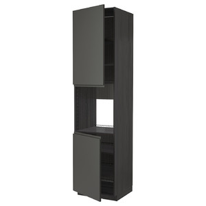 METOD High cab f oven w 2 doors/shelves, black/Voxtorp dark grey, 60x60x240 cm