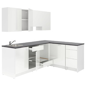 KNOXHULT Corner kitchen, high-gloss/white, 243x164x220 cm