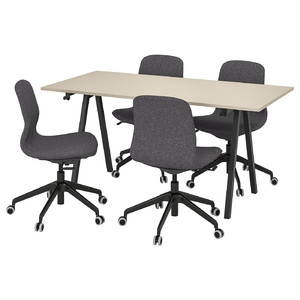 TROTTEN / LÅNGFJÄLL Conference table and chairs, beige anthracite/dark grey, 160x80 cm