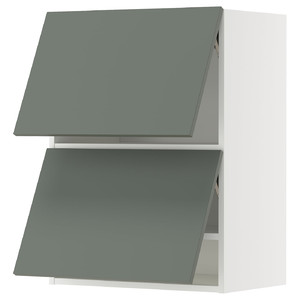 METOD Wall cab horizo 2 doors w push-open, white/Nickebo matt grey-green, 60x80 cm