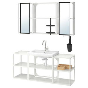 ENHET / TVÄLLEN Bathroom furniture, set of 17, white/Glypen tap, 140x43x65 cm