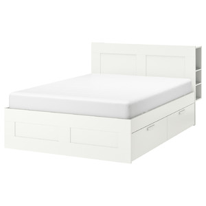 BRIMNES Bed frame w storage and headboard, white, Lönset, 180x200 cm