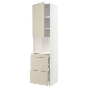 METOD / MAXIMERA Hi cab f micro combi w door/3 drwrs, white/Havstorp beige, 60x60x240 cm