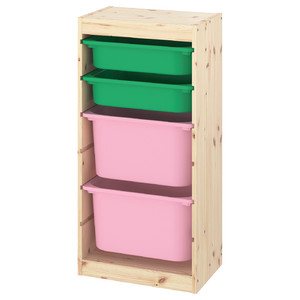 TROFAST Storage combination, light white stained pine green, pink, 44x30x91 cm