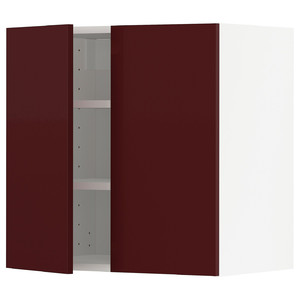 METOD Wall cabinet with shelves/2 doors, white Kallarp/high-gloss dark red-brown, 60x60 cm