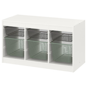 TROFAST Storage combination with boxes, white dark grey/light green-grey, 99x44x56 cm