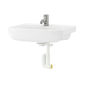 BJÖRKÅN Wash-basin w water trap/mixer tap, white, 54x40 cm