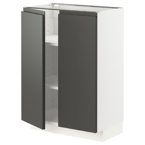 METOD Base cabinet with shelves/2 doors, white/Voxtorp dark grey, 60x37 cm