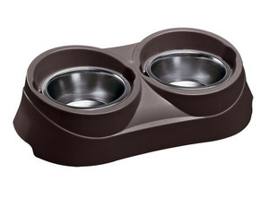 Dog Bowl Double Stand Duo Feed 01 KC 52, dark brown