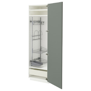 METOD / MAXIMERA High cabinet with cleaning interior, white/Nickebo matt grey-green, 60x60x200 cm