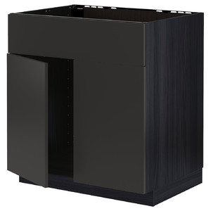 METOD Base cabinet f sink w 2 doors/front, black/Nickebo matt anthracite, 80x60 cm