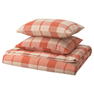 BESKSÖTEMAL Duvet cover and 2 pillowcases,, red brown/check, 200x200/50x60 cm