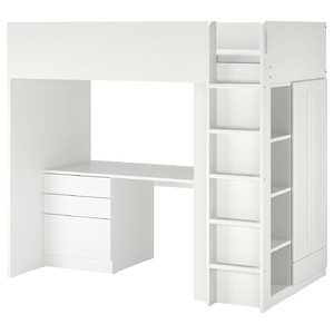 SMÅSTAD Loft bed, white with frame/with desk with 4 drawers, 90x200 cm