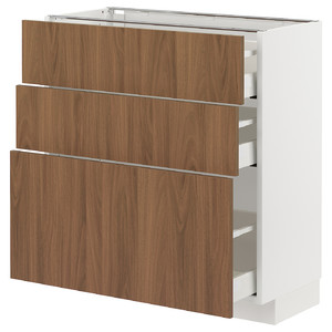 METOD / MAXIMERA Base cabinet with 3 drawers, white/Tistorp brown walnut effect, 80x37 cm