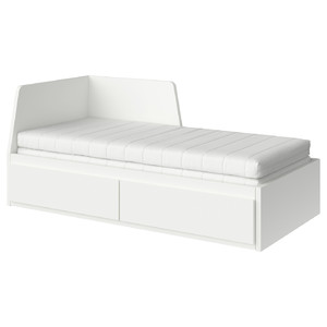 FLEKKE Day-bed w 2 drawers/2 mattresses, white/Åfjäll medium firm, 80x200 cm