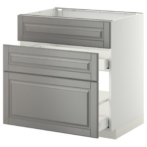 METOD / MAXIMERA Base cab f sink+3 fronts/2 drawers, white, Bodbyn grey, 80x60 cm