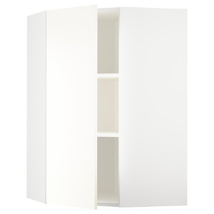 METOD Corner wall cabinet with shelves, white/Vallstena white, 68x100 cm