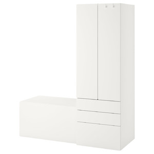 SMÅSTAD / PLATSA Storage combination, white white/with bench, 150x57x181 cm
