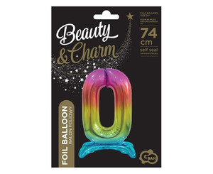 Foil Balloon Number 0 Standing, rainbow, 74cm