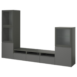 BESTÅ TV storage combination/glass doors, dark grey Västerviken/Sindvik dark grey, 300x42x193 cm