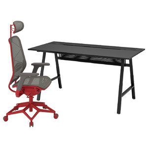 UTESPELARE / STYRSPEL Gaming desk and chair, black grey/red