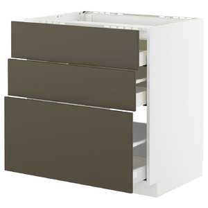 METOD / MAXIMERA Base cab f hob/3 fronts/3 drawers, white/Havstorp brown-beige, 80x60 cm